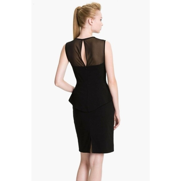 NWT Cache Black Illusion Mesh Peplum Sheath Cocktail Party Dress 4 Party Ready - Picture 3 of 10